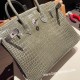 エルメスバーキン 25センチポロサスマットporous Crocodile 81/Gris Tourterelle トゥルティエールグレーシルバー金具 全手縫いbirkin25-002