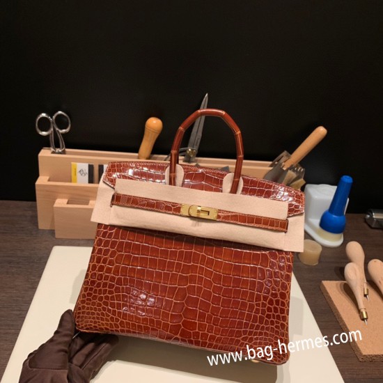 エルメスバーキン 25センチポロサスマットporous Crocodile 33/mielミールゴールド金具  全手縫いbirkin25-004