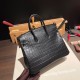 エルメスバーキン 25センチニロティカス Crocodile Niloticus89 /Black (Noir)ブラックシルバー金具 全手縫いbirkin25-005