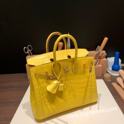 エルメスバーキン 25センチニロティカス Crocodile NiloticusM9 / mimosa ミモザゴールド金具  全手縫いbirkin25-010