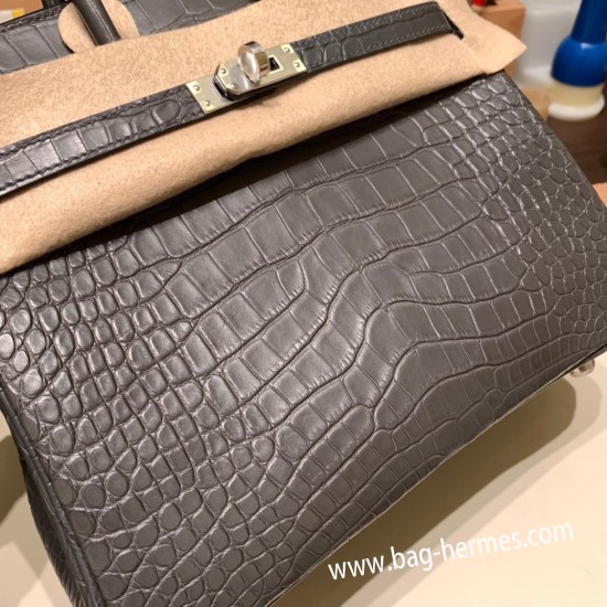 エルメスバーキン 25センチMatte アリゲーターマット Alligator Crocodile 88/Graphite  グラファイトシルバー金具 全手縫いbirkin25-013