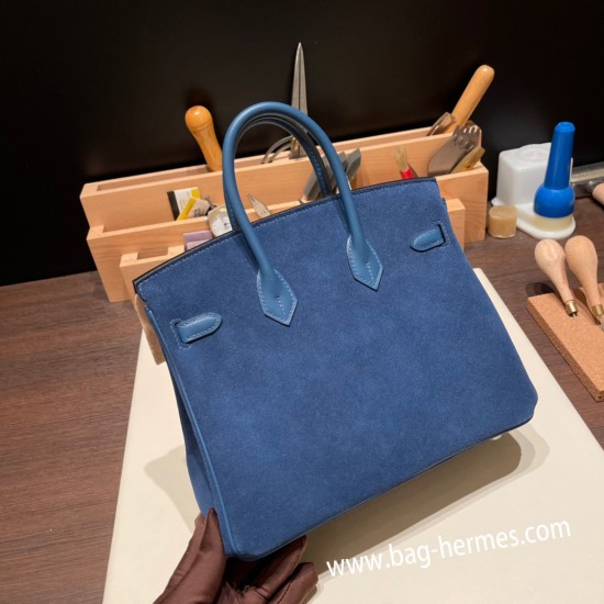 エルメスバーキン 25センチChamois 08 / bleu royal  ブルーロワイヤルシルバー金具 全手縫いbirkin25-022