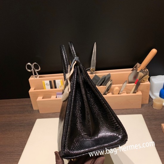 エルメスバーキン 25センチLizard リザードナチュラ89 /Black ブラックゴールド金具  全手縫いbirkin25-032