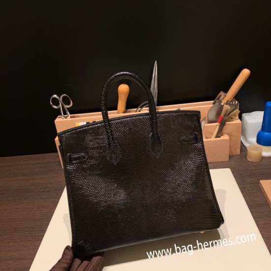 エルメスバーキン 25センチLizard リザードナチュラ89 /Black ブラックゴールド金具  全手縫いbirkin25-032