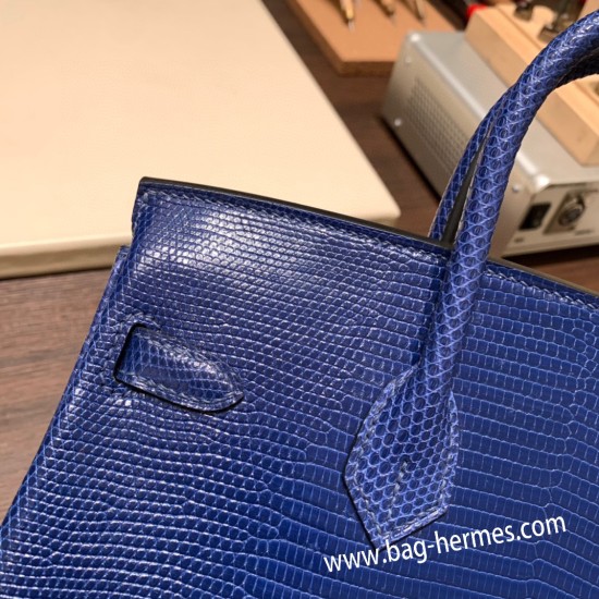 エルメスバーキン 25センチLizard リザードナチュラM3 /Blue Encre ブルーアンクルゴールド金具  全手縫いbirkin25-037