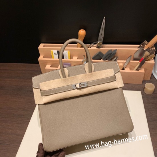 エルメスバーキン 25センチヴォーエプソン Epsom 18 /Étoupe Grey エトゥープシルバー金具 全手縫いbirkin25-042