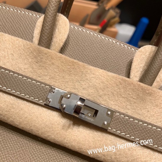 エルメスバーキン 25センチヴォーエプソン Epsom 18 /Étoupe Grey エトゥープシルバー金具 全手縫いbirkin25-042