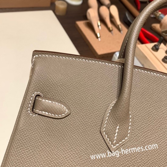 エルメスバーキン 25センチヴォーエプソン Epsom 18 /Étoupe Grey エトゥープシルバー金具 全手縫いbirkin25-042