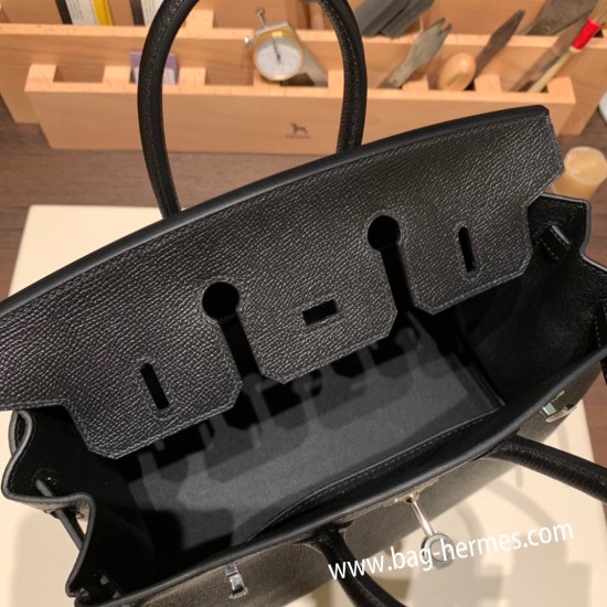 エルメスバーキン 25センチヴォーエプソン Epsom 89/ Black ブラックシルバー金具 全手縫いbirkin25-043