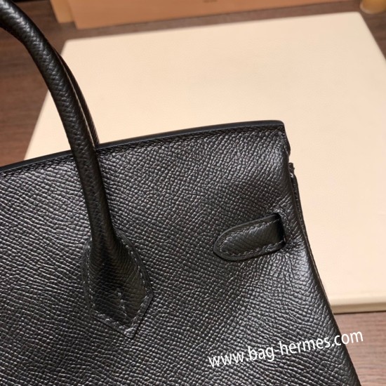 エルメスバーキン 25センチヴォーエプソン Epsom 89/ Black ブラックシルバー金具 全手縫いbirkin25-043