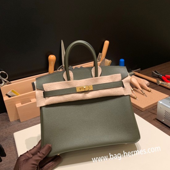 エルメスバーキン 25センチヴォーエプソン Epsom C6 /Vert Gris ヴェールグリスゴールド金具  全手縫いbirkin25-045