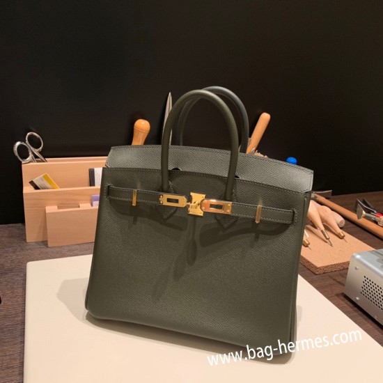 エルメスバーキン 25センチヴォーエプソン Epsom C6 /Vert Gris ヴェールグリスゴールド金具  全手縫いbirkin25-045