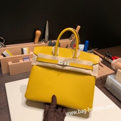 エルメスバーキン 25センチヴォーエプソン Epsom 9D /Jaune Ambre ジョーヌアンブル シルバー金具 全手縫いbirkin25-046