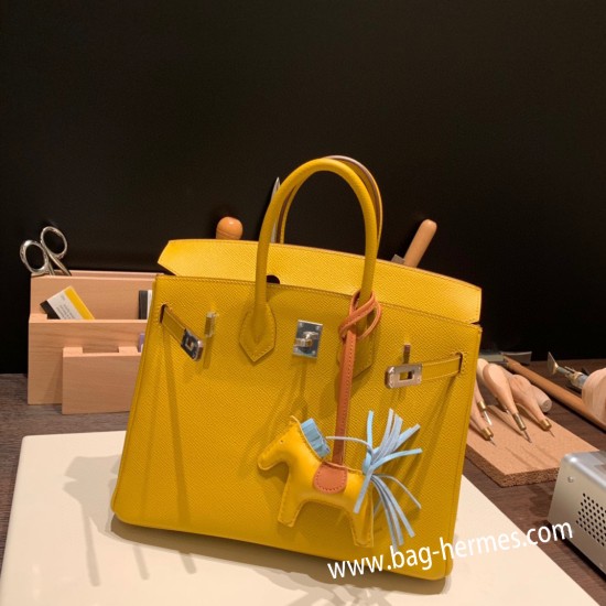 エルメスバーキン 25センチヴォーエプソン Epsom 9D /Jaune Ambre ジョーヌアンブル シルバー金具 全手縫いbirkin25-046