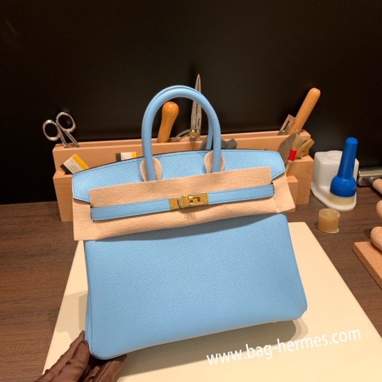 エルメスバーキン 25センチヴォーエプソン Epsom セレスト7N/Celesteゴールド金具  全手縫いbirkin25-067