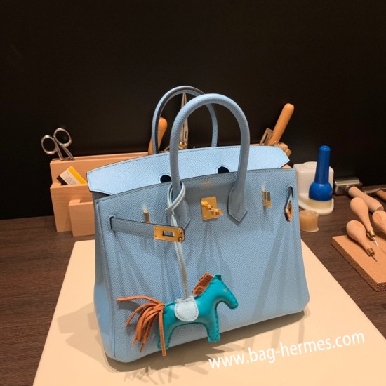 エルメスバーキン 25センチヴォーエプソン Epsom セレスト7N/Celesteゴールド金具  全手縫いbirkin25-067