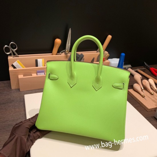 エルメスバーキン 25センチヴォーエプソン Epsom キウイ6R/ Kiwi シルバー金具 全手縫いbirkin25-068