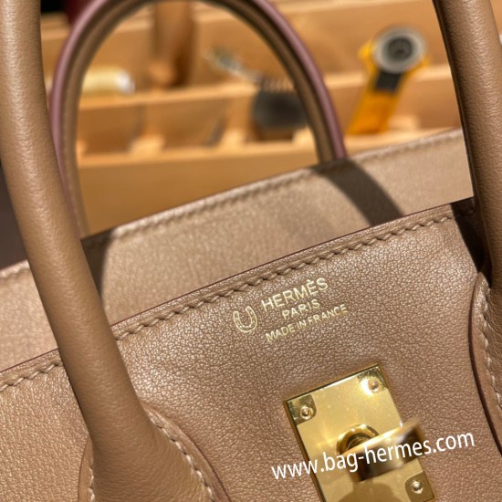 エルメスバーキン 25センチスイフト swift チャイ X モーヴシルベストル0M/Chai & X9 /Mauve Sylvestre  ゴールド金具  全手縫いbirkin25-075