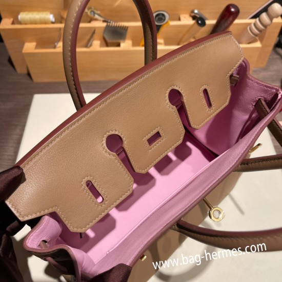 エルメスバーキン 25センチスイフト swift チャイ X モーヴシルベストル0M/Chai & X9 /Mauve Sylvestre  ゴールド金具  全手縫いbirkin25-075