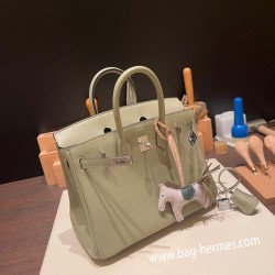 エルメスバーキン 25センチスイフト swift セージ Q1/ Sauge シルバー金具 全手縫いbirkin25-077