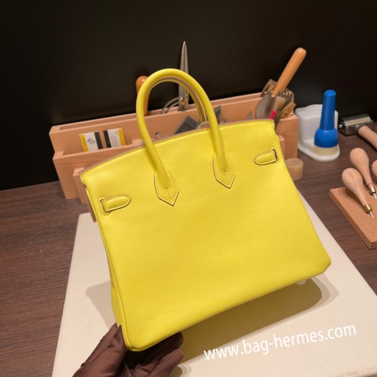 エルメスバーキン 25センチスイフト swift ライム9R/ Lime シルバー金具 全手縫いbirkin25-079