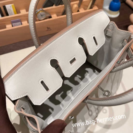 エルメスバーキン 25センチスイフト swift パールグレー 80 Pearl Grey シルバー金具 全手縫いbirkin25-080