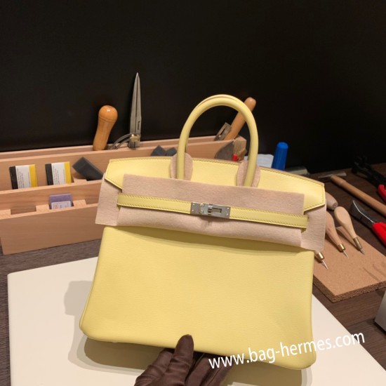 エルメスバーキン 25センチスイフト swift ジョーヌプッサン1Z /Jaune Poussin シルバー金具 全手縫いbirkin25-083