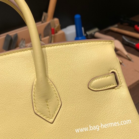 エルメスバーキン 25センチスイフト swift ジョーヌプッサン1Z /Jaune Poussin シルバー金具 全手縫いbirkin25-083