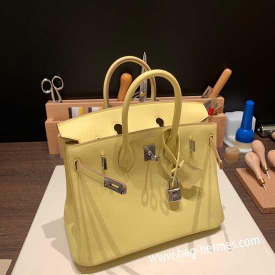 エルメスバーキン 25センチスイフト swift ジョーヌプッサン1Z /Jaune Poussin シルバー金具 全手縫いbirkin25-083