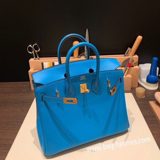 エルメスバーキン 25センチスイフト swift ブルーフリーダ 0F /Blue Fridaゴールド金具  全手縫いbirkin25-084