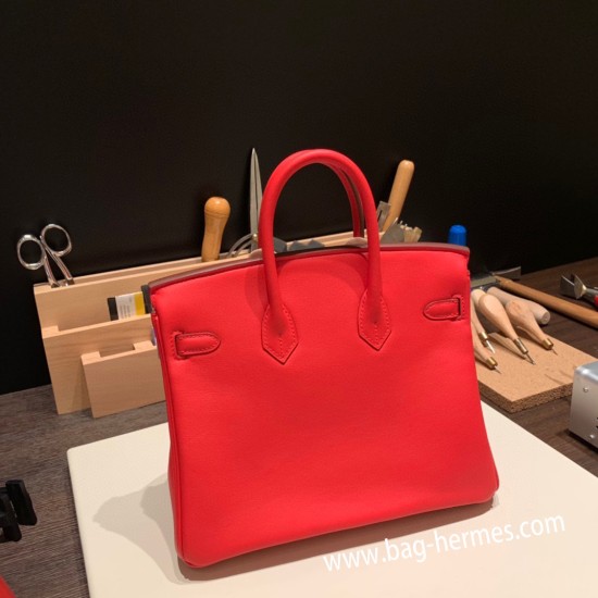 エルメスバーキン 25センチスイフト swift ルージュクー S3/Rouge Cœur シルバー金具 全手縫いbirkin25-085