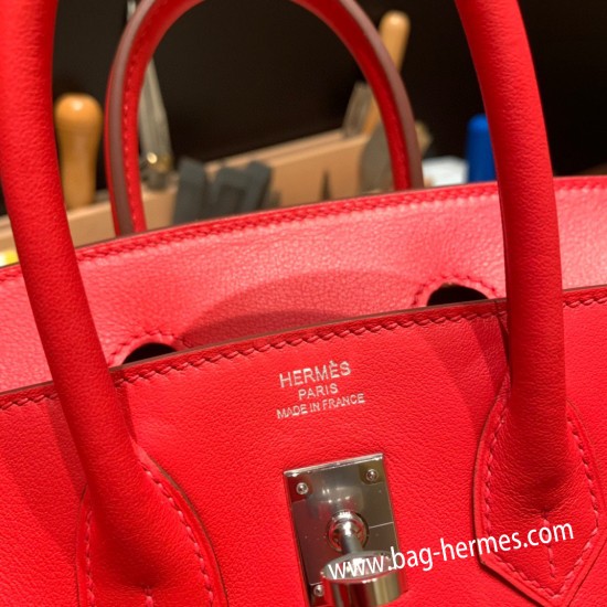 エルメスバーキン 25センチスイフト swift ルージュクー S3/Rouge Cœur シルバー金具 全手縫いbirkin25-085