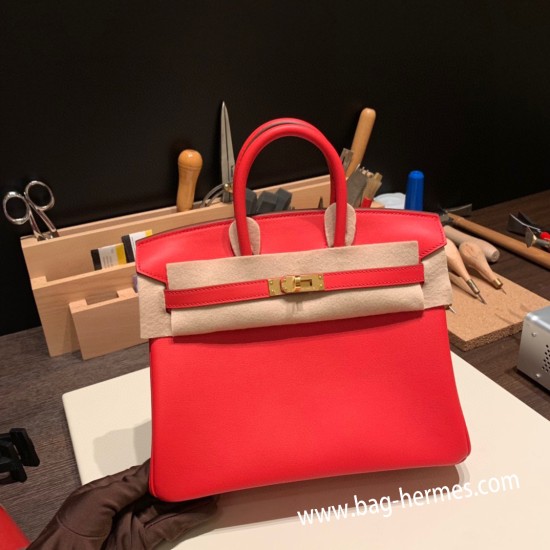 エルメスバーキン 25センチスイフト swift ルージュクー S3 /Rouge Cœur シルバー金具 全手縫いbirkin25-086