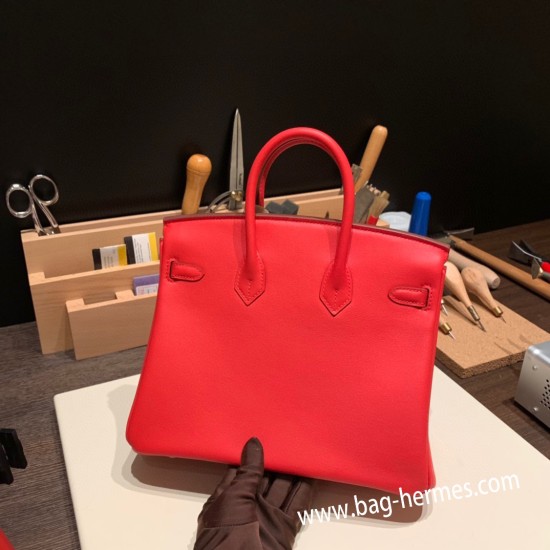 エルメスバーキン 25センチスイフト swift ルージュクー S3 /Rouge Cœur シルバー金具 全手縫いbirkin25-086