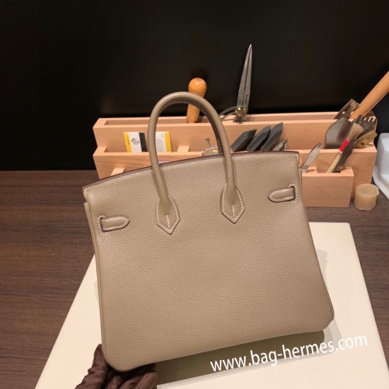 エルメスバーキン 25センチトゴ Togo エトゥープ18 /Étoupe Grey シルバー金具 全手縫いbirkin25-091