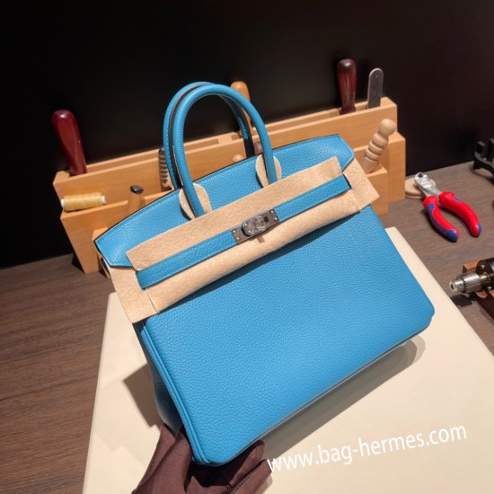 エルメスバーキン 25センチトゴ Togo ブルーノールP3 /Blue du Nord シルバー金具 全手縫いbirkin25-101