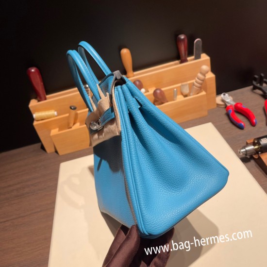 エルメスバーキン 25センチトゴ Togo ブルーノールP3 /Blue du Nord シルバー金具 全手縫いbirkin25-101