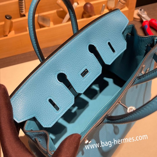 エルメスバーキン 25センチトゴ Togo ブルーノールP3 /Blue du Nord シルバー金具 全手縫いbirkin25-101