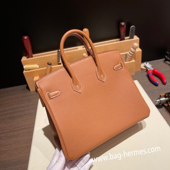 エルメスバーキン 25センチトゴ Togo ゴールド37 /Gold シルバー金具 全手縫いbirkin25-105