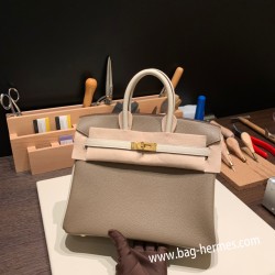 エルメスバーキン 25センチトゴ Togo エトゥープnew stock  18/Étoupe Grey&10 /Craie  ゴールド金具  全手縫いbirkin25-136