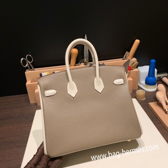 エルメスバーキン 25センチトゴ Togo クレXエトゥープ10/ Craie & Étoupe Grey ゴールド金具  全手縫いbirkin25-146