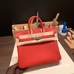 エルメスバーキン 25センチトゴ Togo ルージュクーS3 /Rouge Cœur シルバー金具 全手縫いbirkin25-156