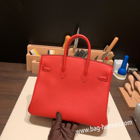 エルメスバーキン 25センチトゴ Togo ルージュクーS3 /Rouge Cœur シルバー金具 全手縫いbirkin25-156