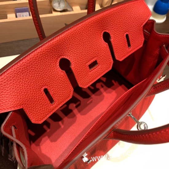 エルメスバーキン 25センチトゴ Togo ルージュクーS3 /Rouge Cœur シルバー金具 全手縫いbirkin25-156