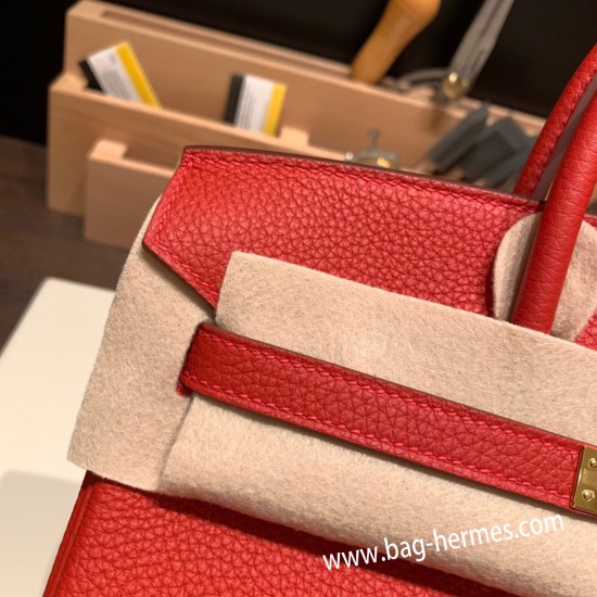 エルメスバーキン 25センチトゴ Togo ルージュクーS3 /Rouge Cœurゴールド金具  全手縫いbirkin25-157