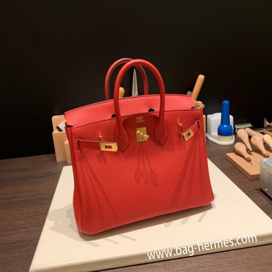 エルメスバーキン 25センチトゴ Togo ルージュクーS3 /Rouge Cœurゴールド金具  全手縫いbirkin25-157