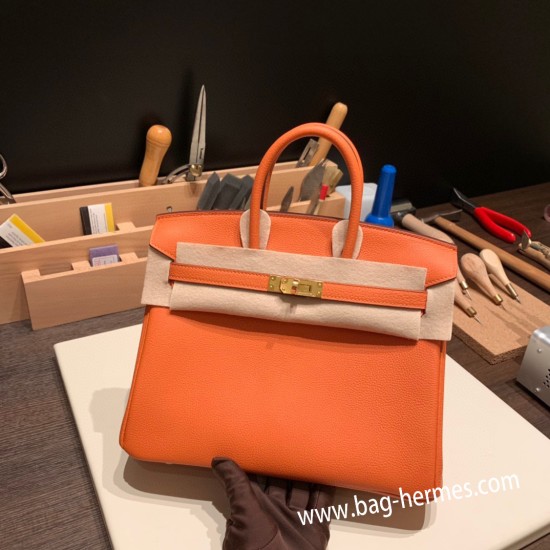 エルメスバーキン 25センチトゴ Togo オレンジ93 /Orangeゴールド金具  全手縫いbirkin25-159