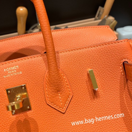 エルメスバーキン 25センチトゴ Togo オレンジ93 /Orangeゴールド金具  全手縫いbirkin25-159