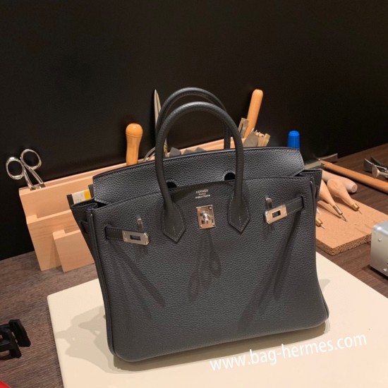 エルメスバーキン 25センチトゴ Togo グラファイト88/ Graphite シルバー金具 全手縫いbirkin25-164