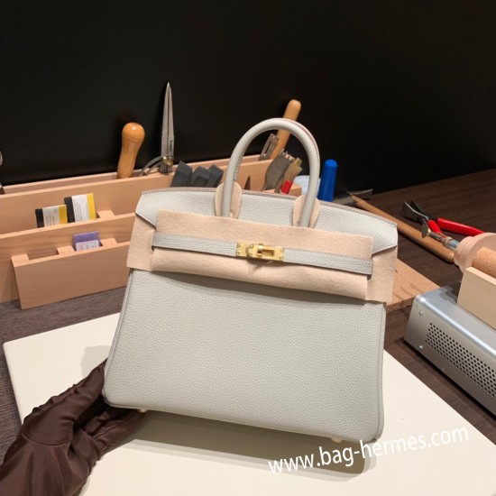 エルメスバーキン 25センチトゴ Togo パールグレー80/Pearl Grey ゴールド金具  全手縫いbirkin25-167